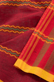 Maroon Handloom Dhaniakhali Cotton Saree Without Blouse 10073024