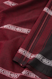 Maroon Handloom Dhaniakhali Cotton Saree Without Blouse 10073028