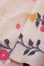 Cream Handloom Jamdani Linen Saree 10074651