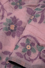 Pink Handloom Jamdani Linen Saree 10074665