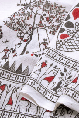 White Warli Print Bengal Cotton Saree 10075303