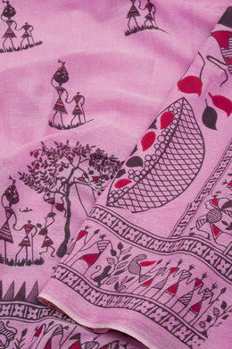 Pink Warli Print Bengal Cotton Saree 10075305