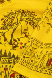 Yellow Warli Print Bengal Cotton Saree 10075306