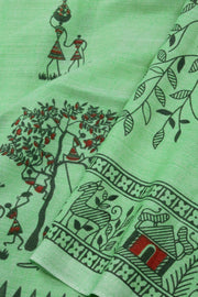 Green Warli Print Bengal Cotton Saree 10075307