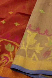 Maroon Bengal Handwoven Cotton Saree 10075316