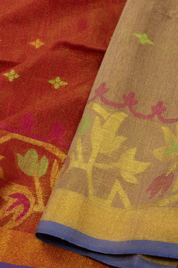 Maroon Bengal Handwoven Cotton Saree 10075316