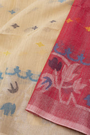 Beige Bengal Handwoven Cotton Saree 10075319