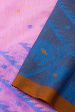 Pink Bengal Handwoven Jamdani Style Cotton Saree 10075332