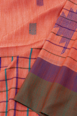 Peach Bengal Handwoven Cotton Saree 10075339