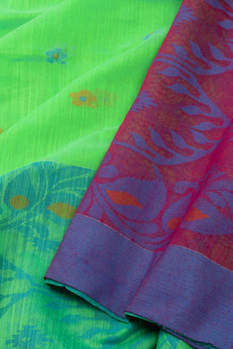 Green Bengal Handwoven Jamdani Style Cotton Saree 10075343
