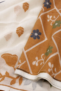 Cream Bengal Handwoven Cotton Saree 10075352