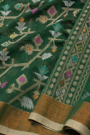 Green Bengal Handwoven Jamdani Style Cotton Saree 10075354