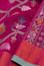 Magenta Bengal Handwoven Jamdani Style Cotton Saree 10075356