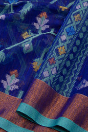 Blue Bengal Handwoven Jamdani Style Cotton Saree 10075357