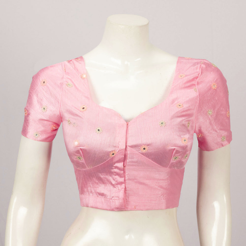 Pink Chikankari Embroidered Silk Blouse - Avishya