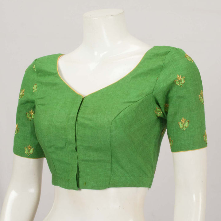 Green Aari Embroidered Silk Cotton Blouse - Avishya