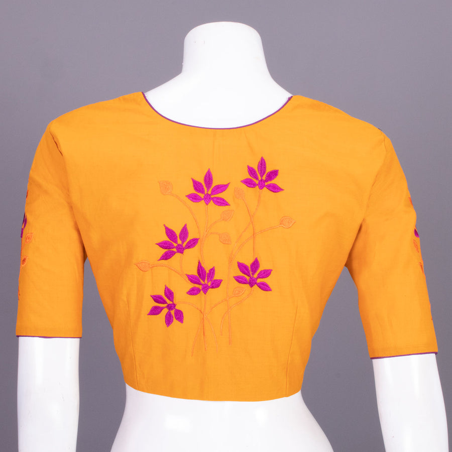 Yellow Embroidered Mangalgiri Cotton Blouse 10068954 - Avishya