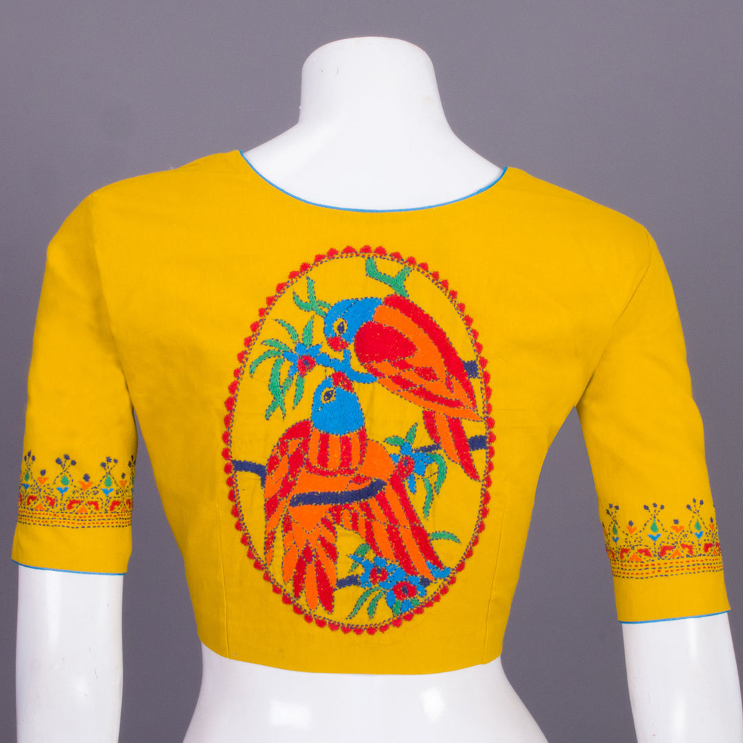 Yellow Kantha Embroidered Cotton Blouse 10068985 - Avishya