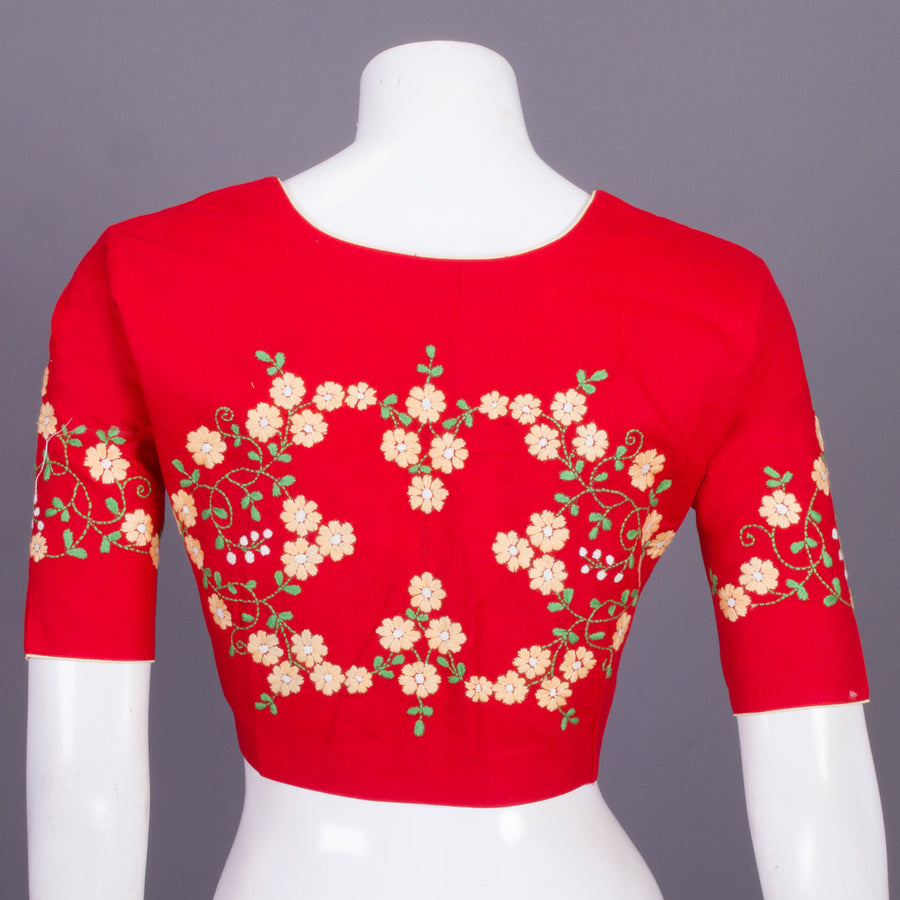 Red Kantha Embroidered Cotton Blouse 10068986 - Avishya