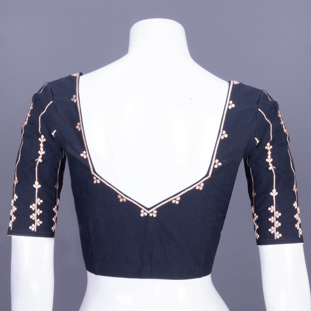 Black Embroidered Cotton Blouse 10069472 - Avishya