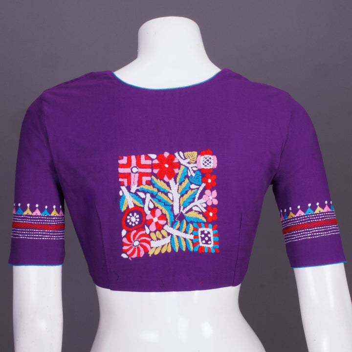 Purple Kantha Embroidered Cotton Blouse 10069538 - Avishya