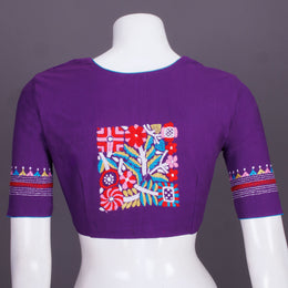 Purple Kantha Embroidered Cotton Blouse 10069538 - Avishya