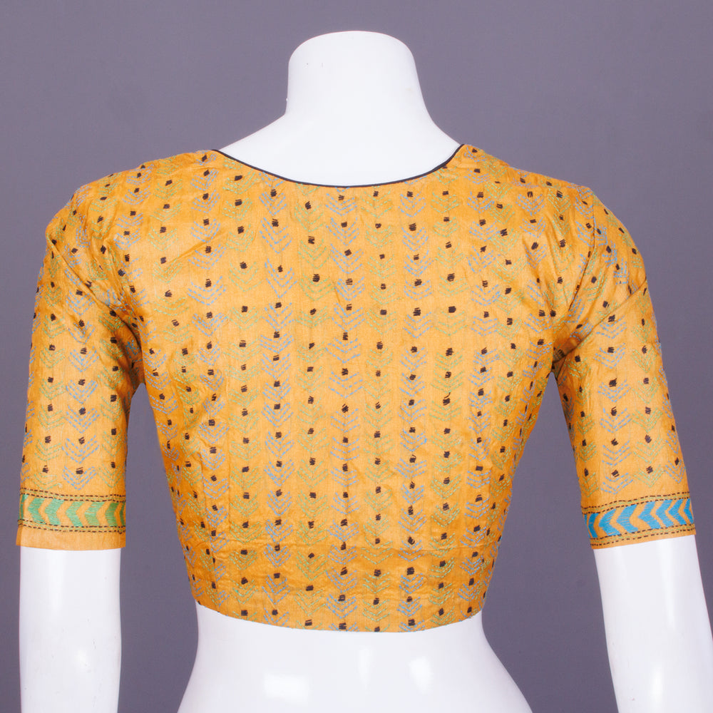 Yellow Kantha Embroidered Tussar Blouse 10069584 - Avishya