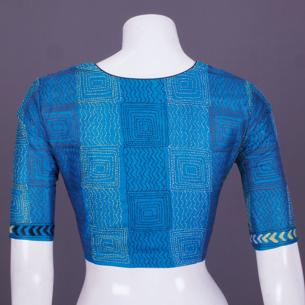 Blue Kantha Embroidered Tussar Blouse 10069586 - Avishya