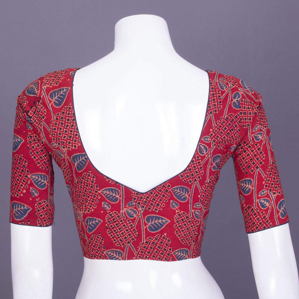 Red Ajrakh Printed Cotton Blouse 10069602 - Avishya