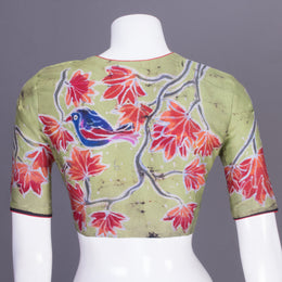Sage Green Batik Handpainted Cotton Blouse 10070210  - Avishya
