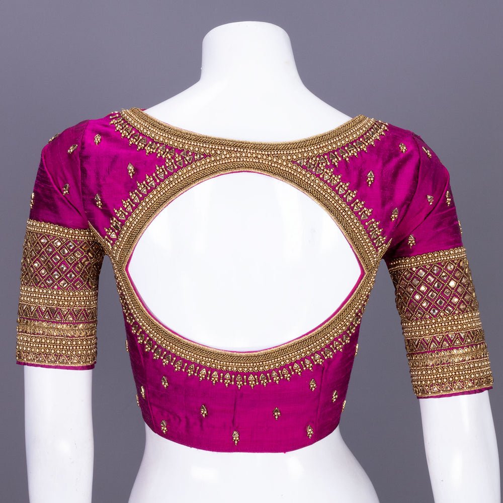 Magenta Aari Embroidered Tussar Silk Blouse
