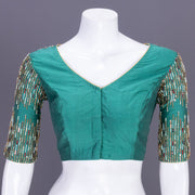 Teal Green Aari Embroidered Tussar Silk Blouse 10077720