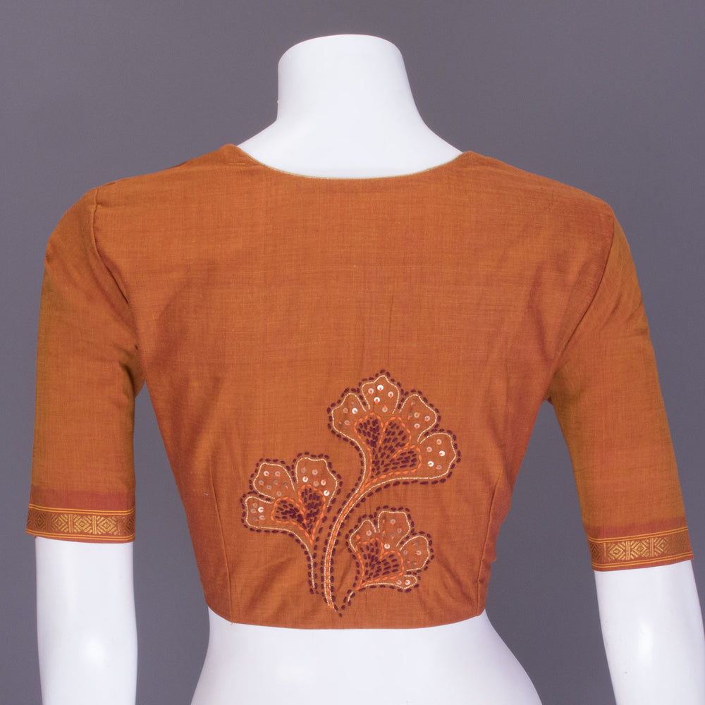 Brown Embroidered  Mangalgiri Cotton Blouse 10070742