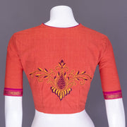 Brick Orange Embroidered Mangalgiri Cotton Blouse 10077751
