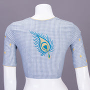 Grey Slub Cotton Hand Embroidered Blouse 10070756