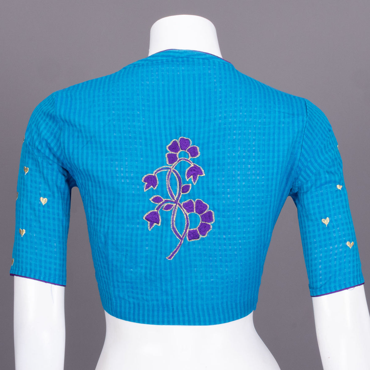 Blue Slub Cotton Embroidered Blouse 10071387 – Avishya.com