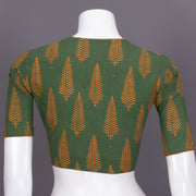 Green Kutchi Hand Block Printed Cotton Blouse 10072456