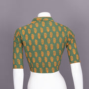 Green Kutchi Hand Block Printed Cotton Blouse 10072458