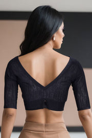 Black Handcrafted Cotton Solid Blouse 10073205