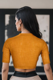 Yellow Handcrafted Cotton Solid Blouse 10073206