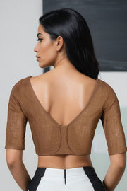 Brown Handcrafted Cotton Solid Blouse 10073208