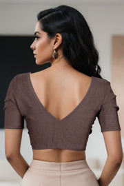 Brown Handcrafted Cotton Solid Blouse 10073216