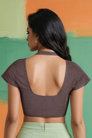 Brown Handcrafted Cotton Solid Blouse 10073217