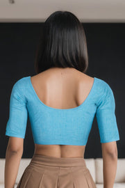 Blue Handcrafted Cotton Solid Blouse 10073222