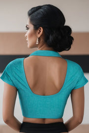Blue Handcrafted Cotton Solid Blouse 10073223