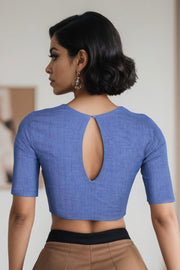 Blue Handcrafted Cotton Solid Blouse 10073226