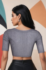 Grey Handcrafted Cotton Solid Blouse 10073228