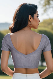 Grey Handcrafted Cotton Solid Blouse 10073232