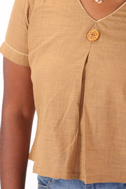 Brown Handcrafted Slub Cotton Crop Top 10073245