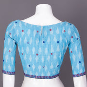 Blue Mirror Work Pochampally Ikat Cotton Blouse 10073396